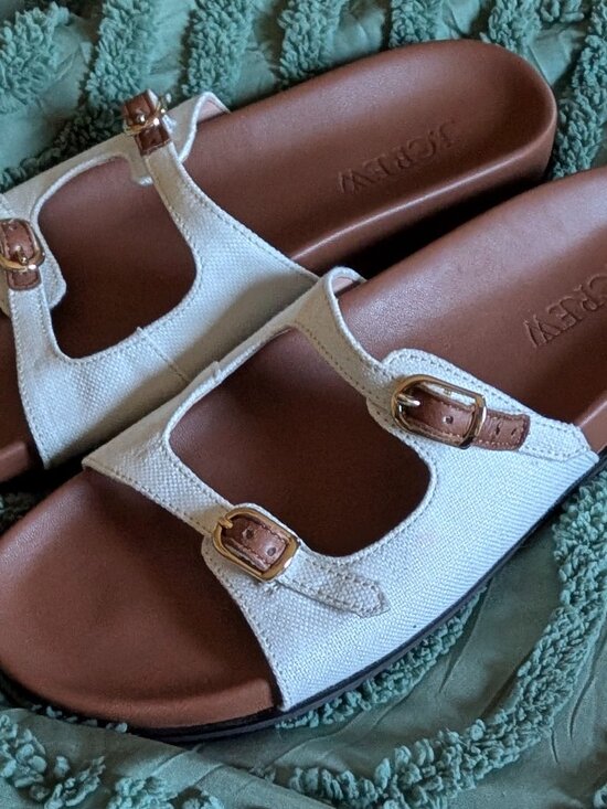 New Colbie Buckle Sandals In Canvas And Leather For Women  J.Crew Colbie Buckle Sandals Women\'s Size 9 Canvas Leather Flat Sandals